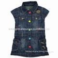 Girls' Cotton Jeans Dress with Colorful Embroidery On the Front Part